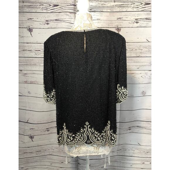 Laurence Kazar vintage beaded, sequins & pearl top size large - Picture 10 of 11